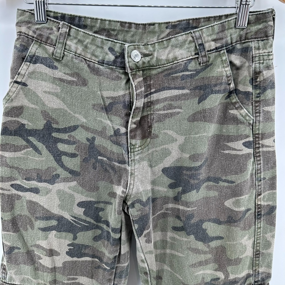 Jeans Womens Green Camouflage Denim Mid Rise Straight Leg‎ Cargo Pocket Outdoor